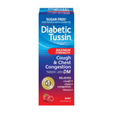 Diabetic Tussin DM, etiqueta frontal indica sin azúcar ni alcohol.