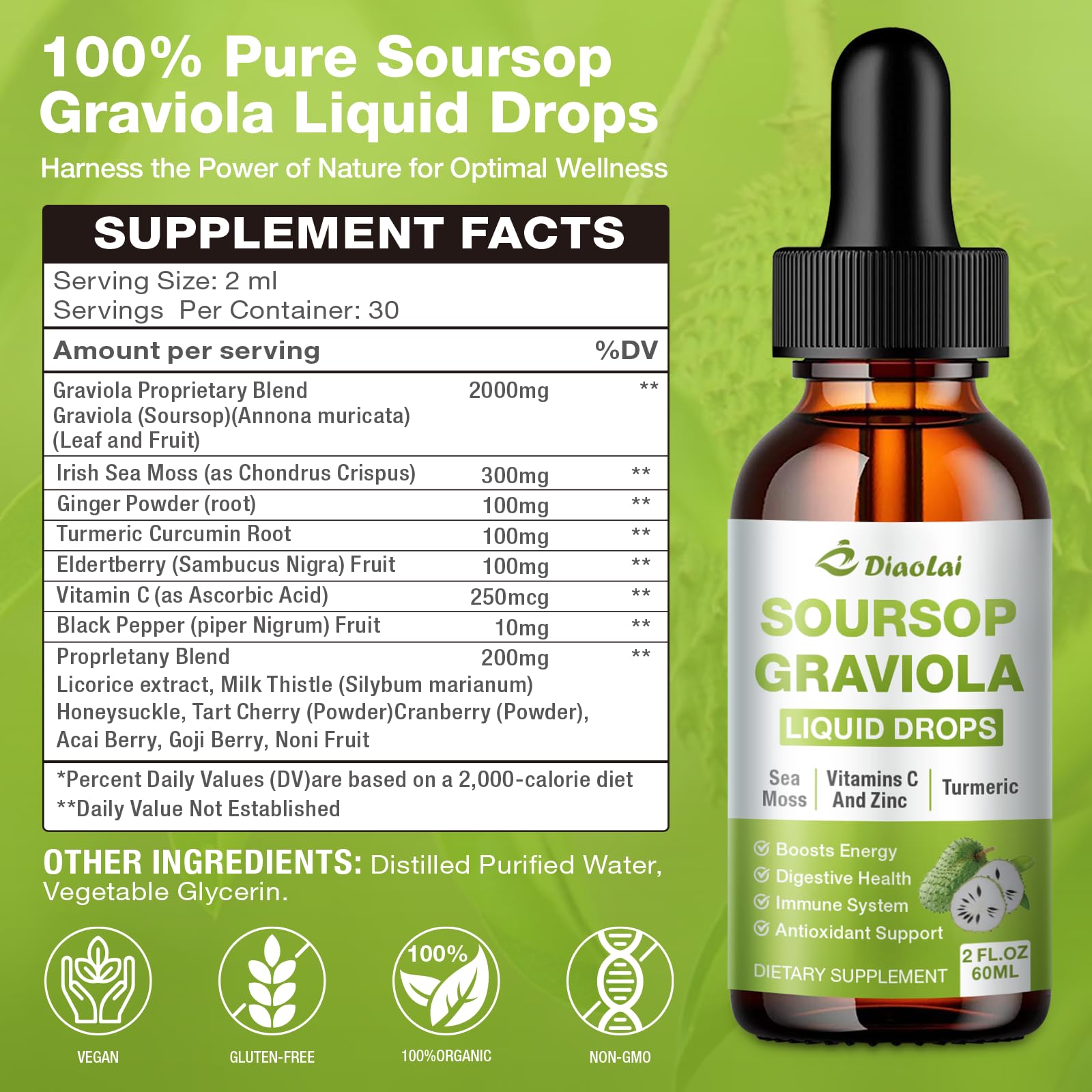 DIAOLAI Extracto graviola líquido, absorción rápida