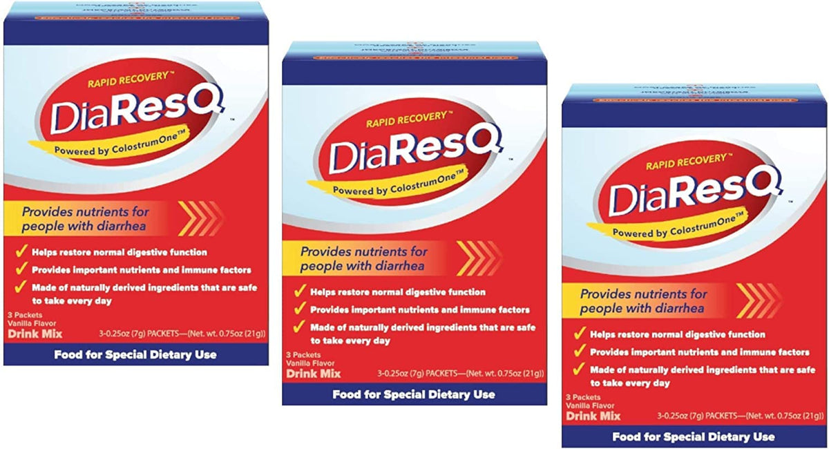 DiaResQ paquetes compactos para llevar y usar en emergencias digestivas.