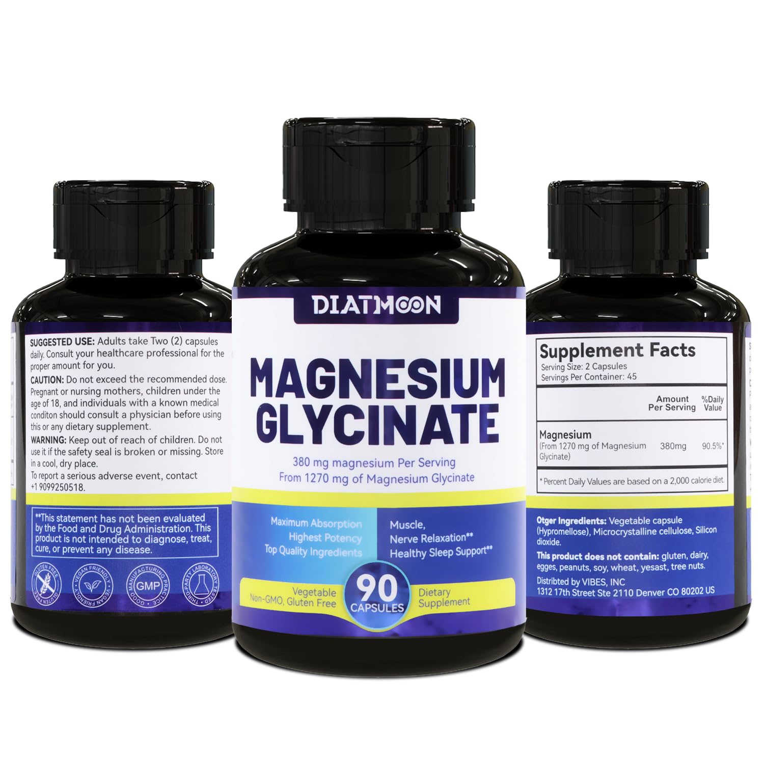 DIATMOON glicinato de magnesio cápsulas, etiqueta de ingredientes y veganidad