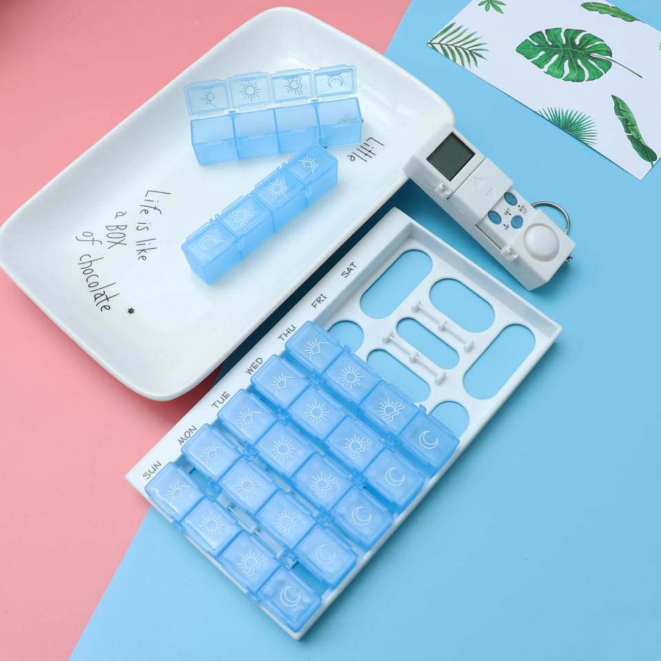 Didiseaon organizador semanal de pastillas azul, retroiluminación LCD para nocturnidad