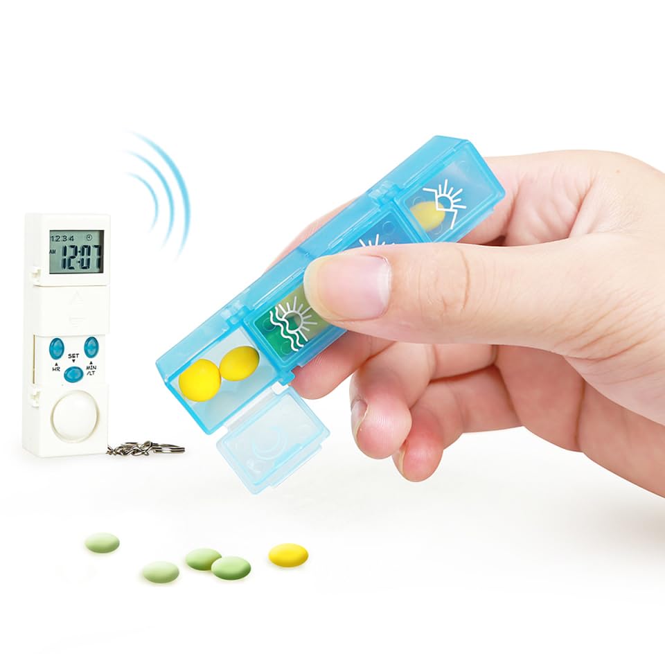 Didiseaon organizador semanal de pastillas azul, alarma audible para recordatorios