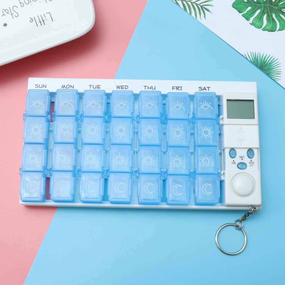 Didiseaon organizador semanal de pastillas azul, 28 compartimentos para la semana