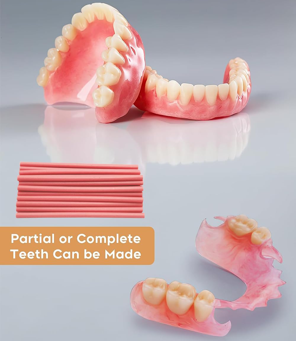 Dientes falsos: material flexible y reutilizable para modelar la dentadura.