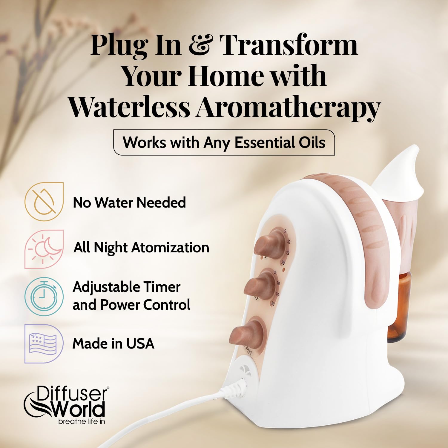 Diffuser World: alcance de 1000 pies cuadrados para perfumar todo el ambiente.