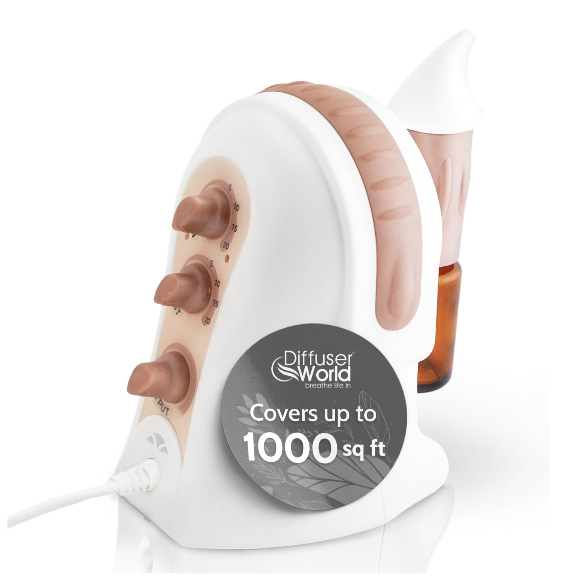 Diffuser World, difusor sin agua con acabado bronce, ideal para sala amplia.