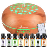 Diffuserlove difusor con control remoto y acabado madera, ideal para sala.