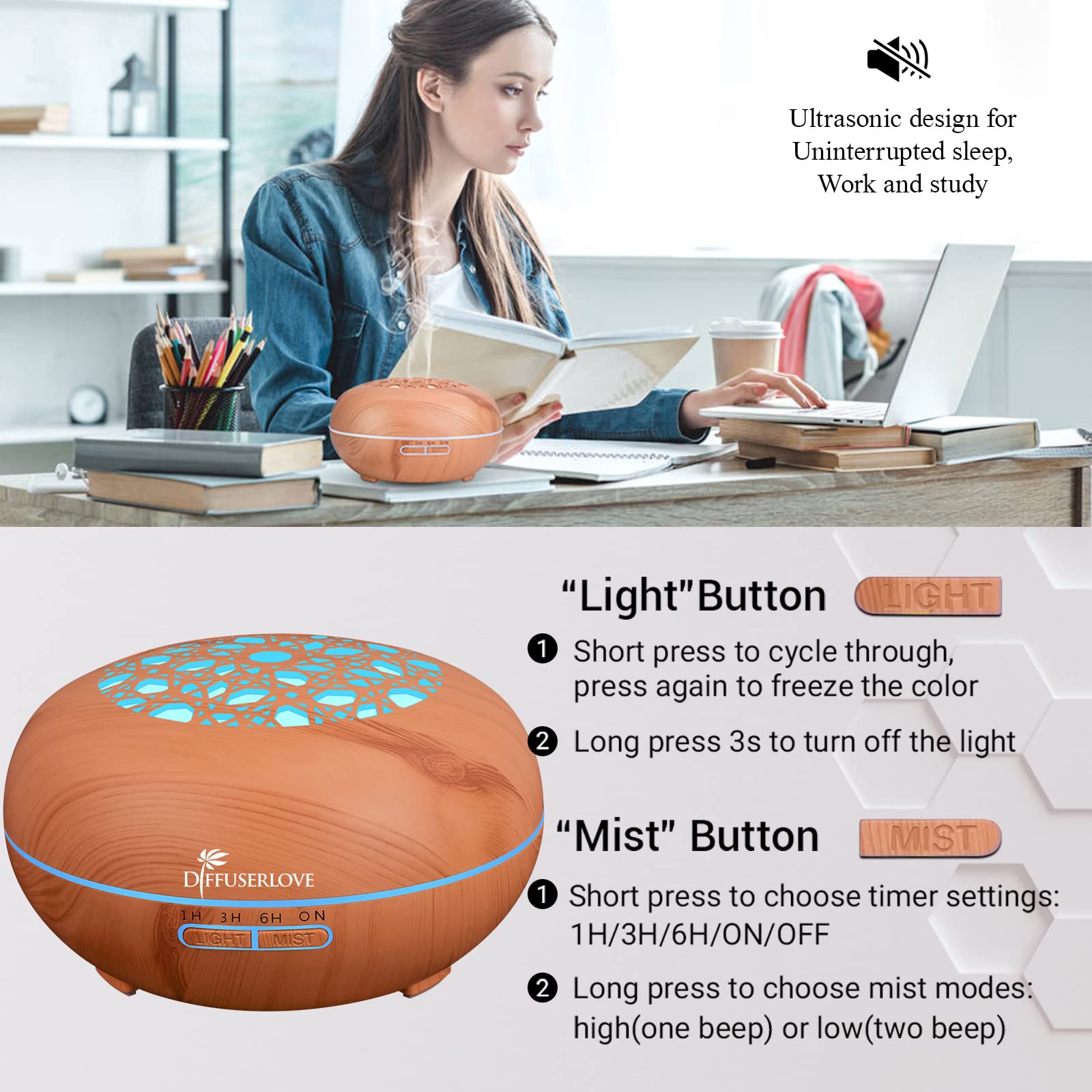 Diffuserlove temporizador 4 modos para control personalizado.
