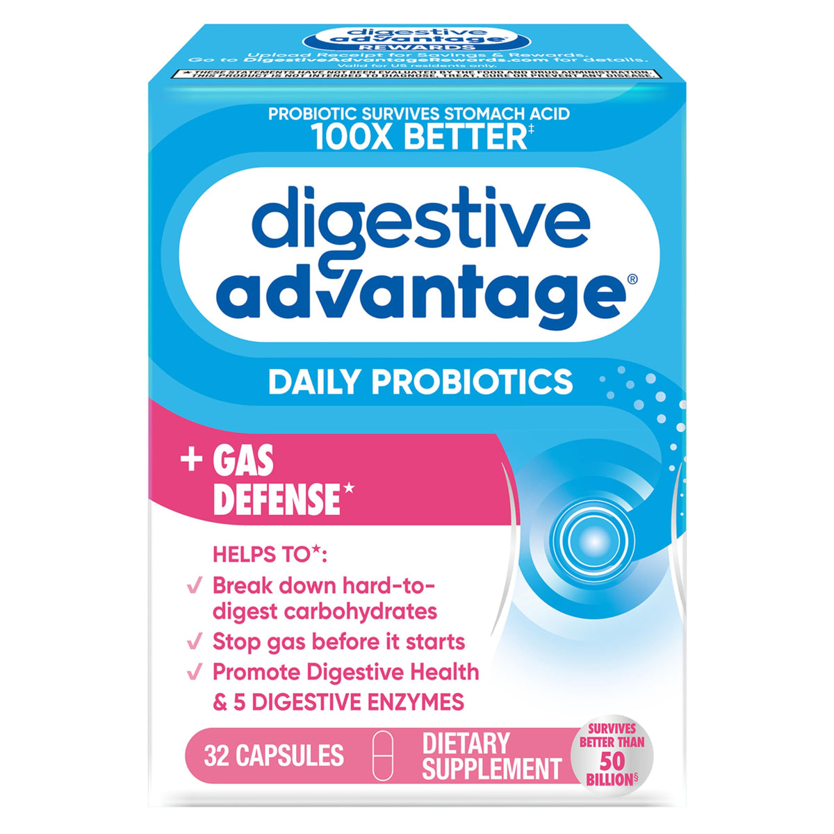 Digestive Advantage: bote de cápsulas digestivas para uso diario.