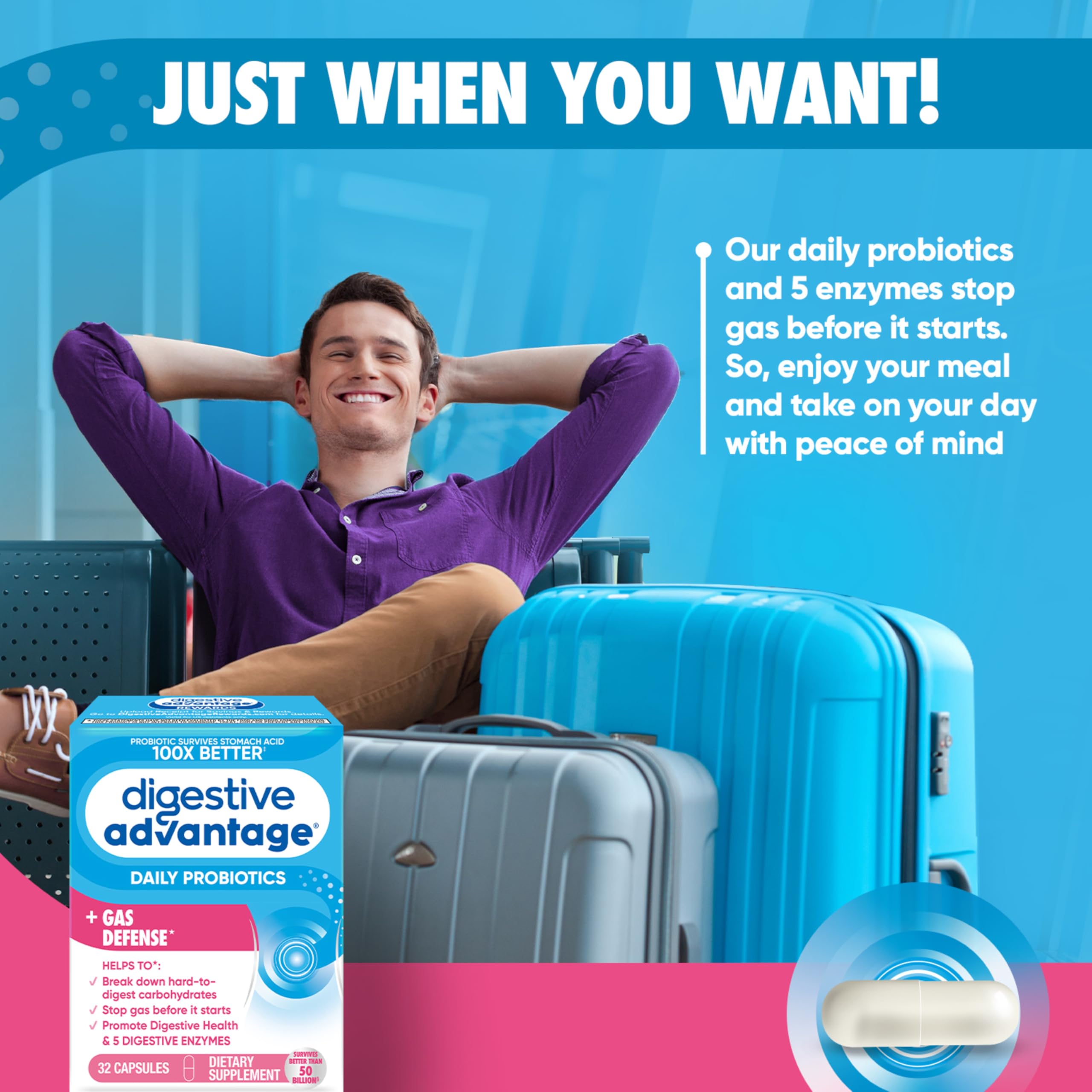 Digestive Advantage: enzimas digestivas, conjunto de cinco enzimas para carbohidratos.