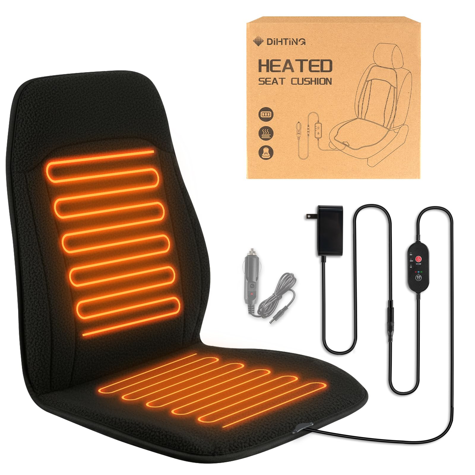 DiHTing asiento calentado para oficina con cobertura ampliada para comodidad de espalda y caderas