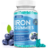 Gominolas de hierro Dilib con multivitaminas, sabor arándano, apoyo diario de energía