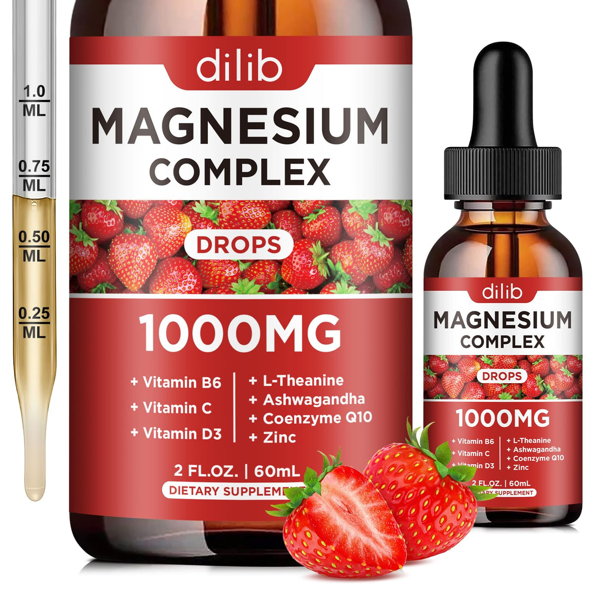 Dilib Magnesium Drops, bote frontal, ingesta diaria fácil y cómoda.