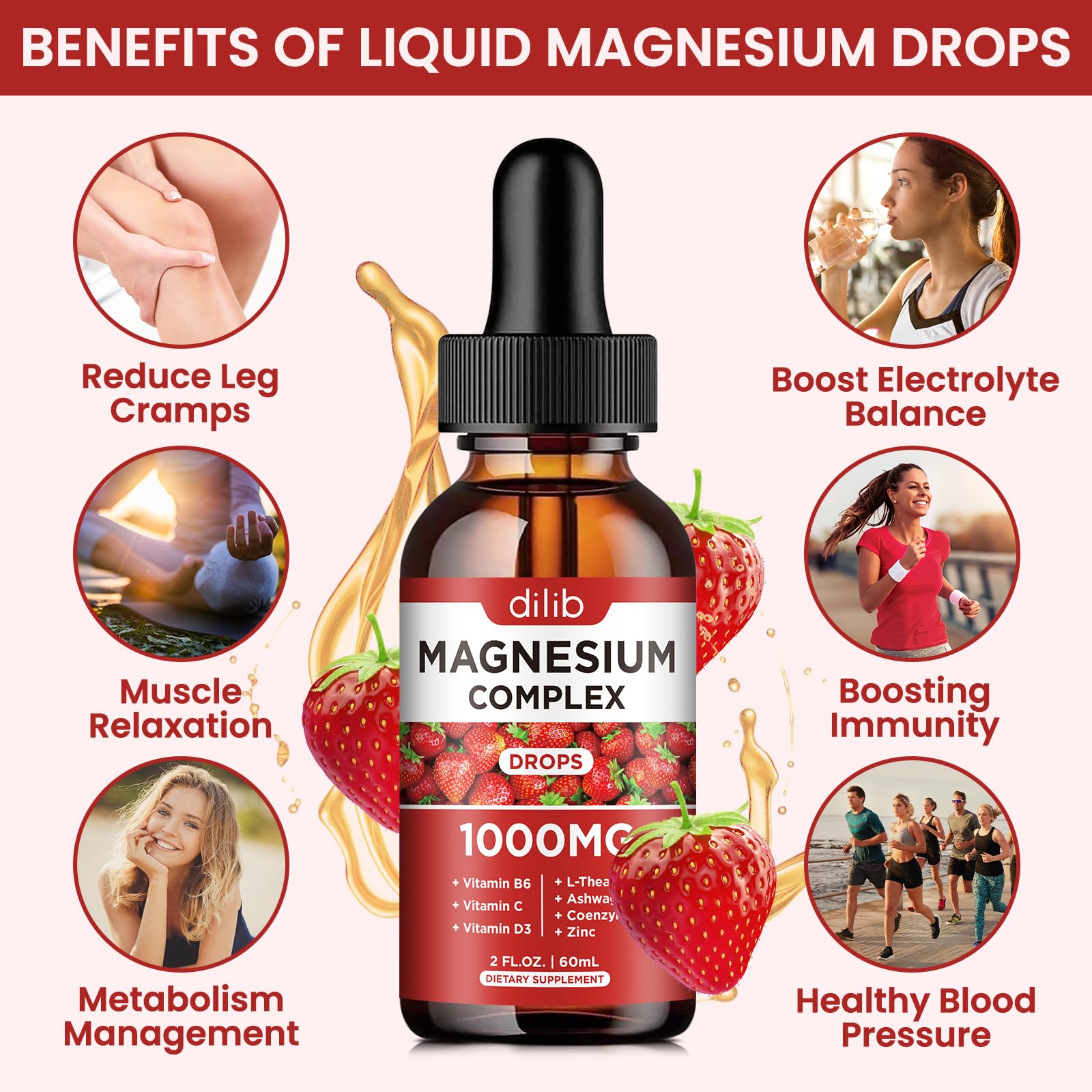 Dilib Magnesium Drops, sabor fresa, experiencia agradable al tomar.