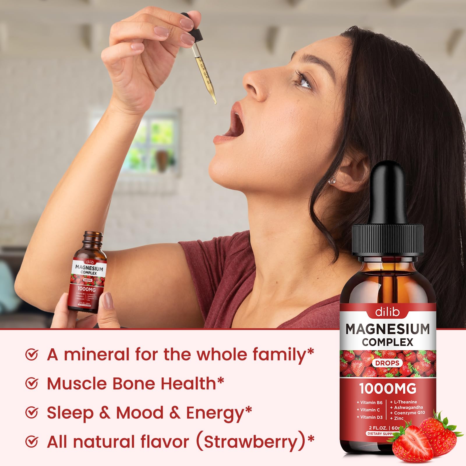 Dilib Magnesium Drops, foco en huesos y dientes con magnesio y vitaminas.