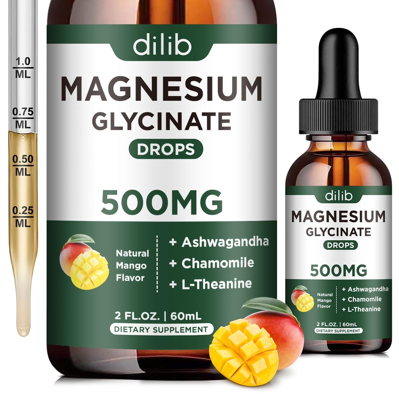 Dilib magnesio glicinato: botella con sabor mango para el día