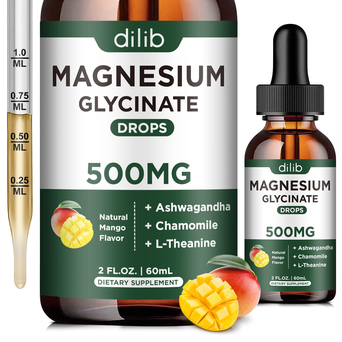 Dilib magnesio glicinato: botella con sabor mango para el día