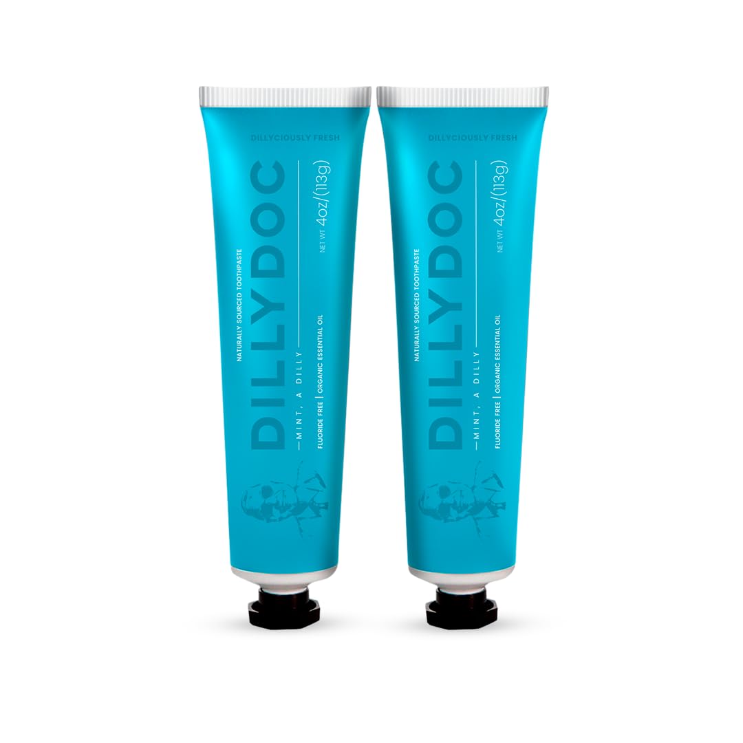 Pasta dental DILLYDOC mentolada sin fluoruro para aliento fresco.
