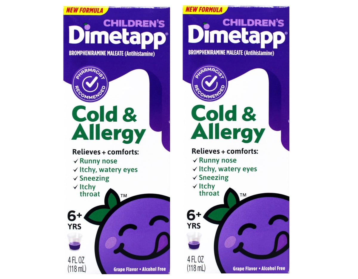 Dimetapp Elixir para niños: empaque de sabor uva, 4 onzas, para congestión temporal.
