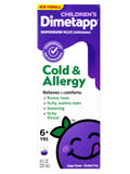 Dimetapp: etiqueta con ingredientes activos para uso pediátrico.