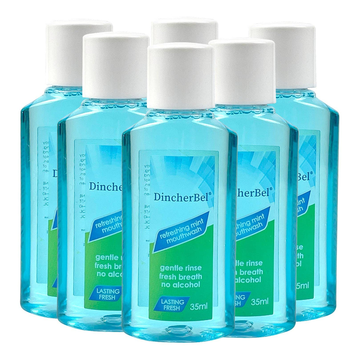 DincherBel enjuague bucal 35ml, botella de viaje para aliento fresco.