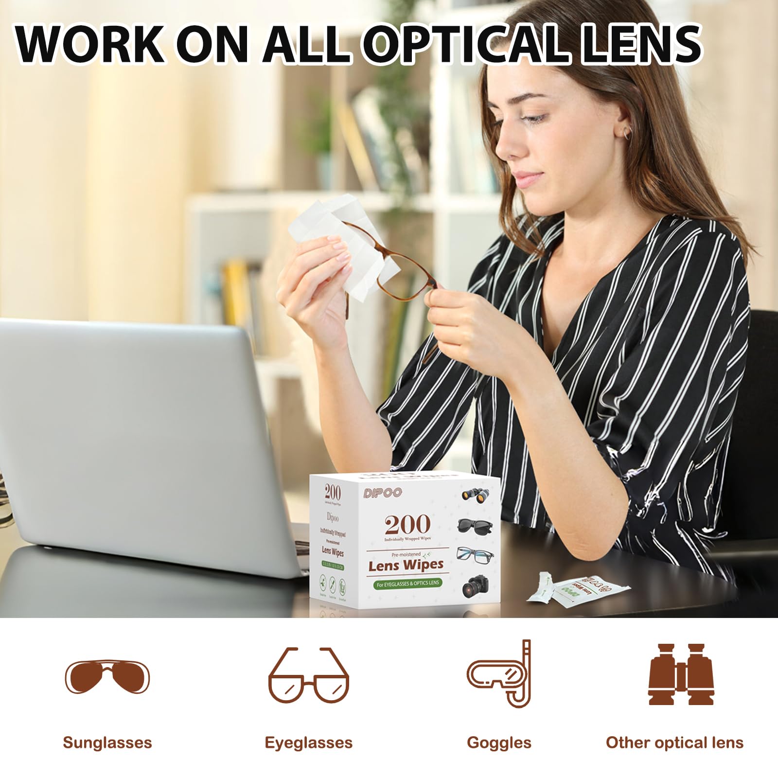 Dipoo toallitas lentes empaquetado individual, limpieza rápida para gafas en cualquier lugar