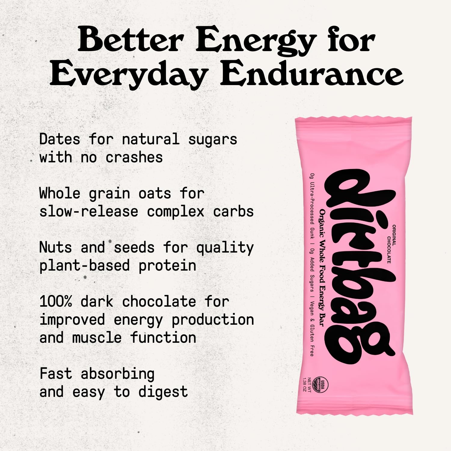 Dirtbag Bar textura masticable con chocolate y frutos secos
