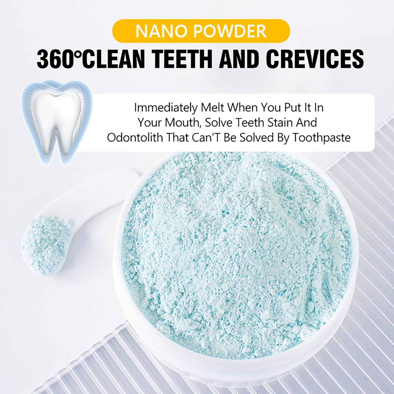 DISAAR Beauty polvo dental blanquea suavemente los dientes para una sonrisa más brillante.