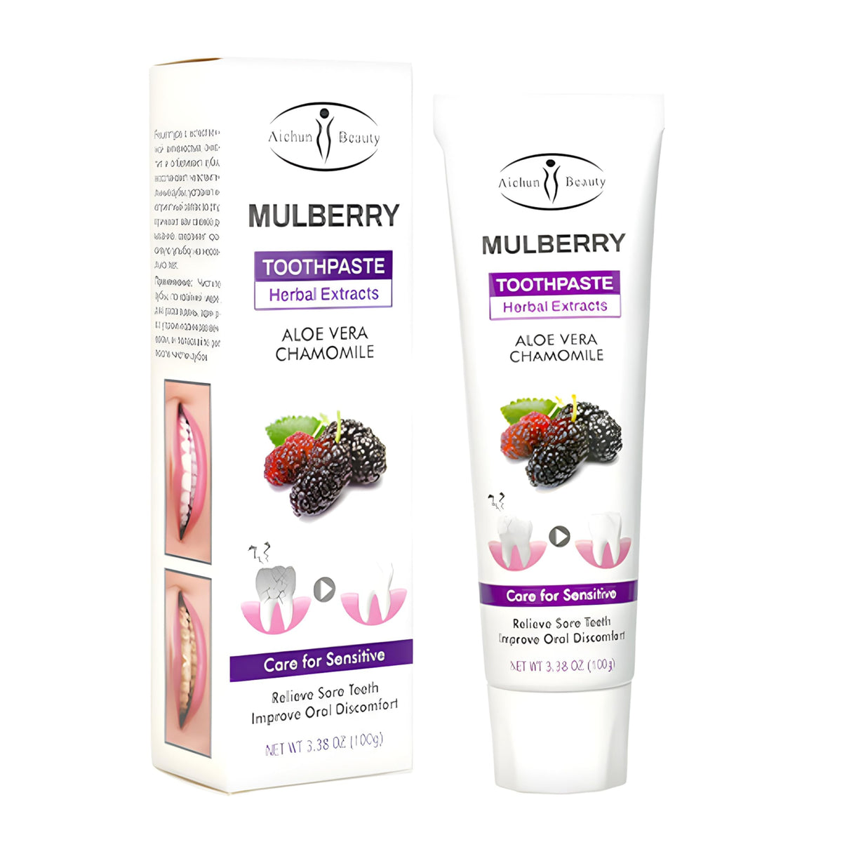 DISAAR Beauty pasta-dientes mora extractos aloe manzanilla para alivio suave de dientes sensibles