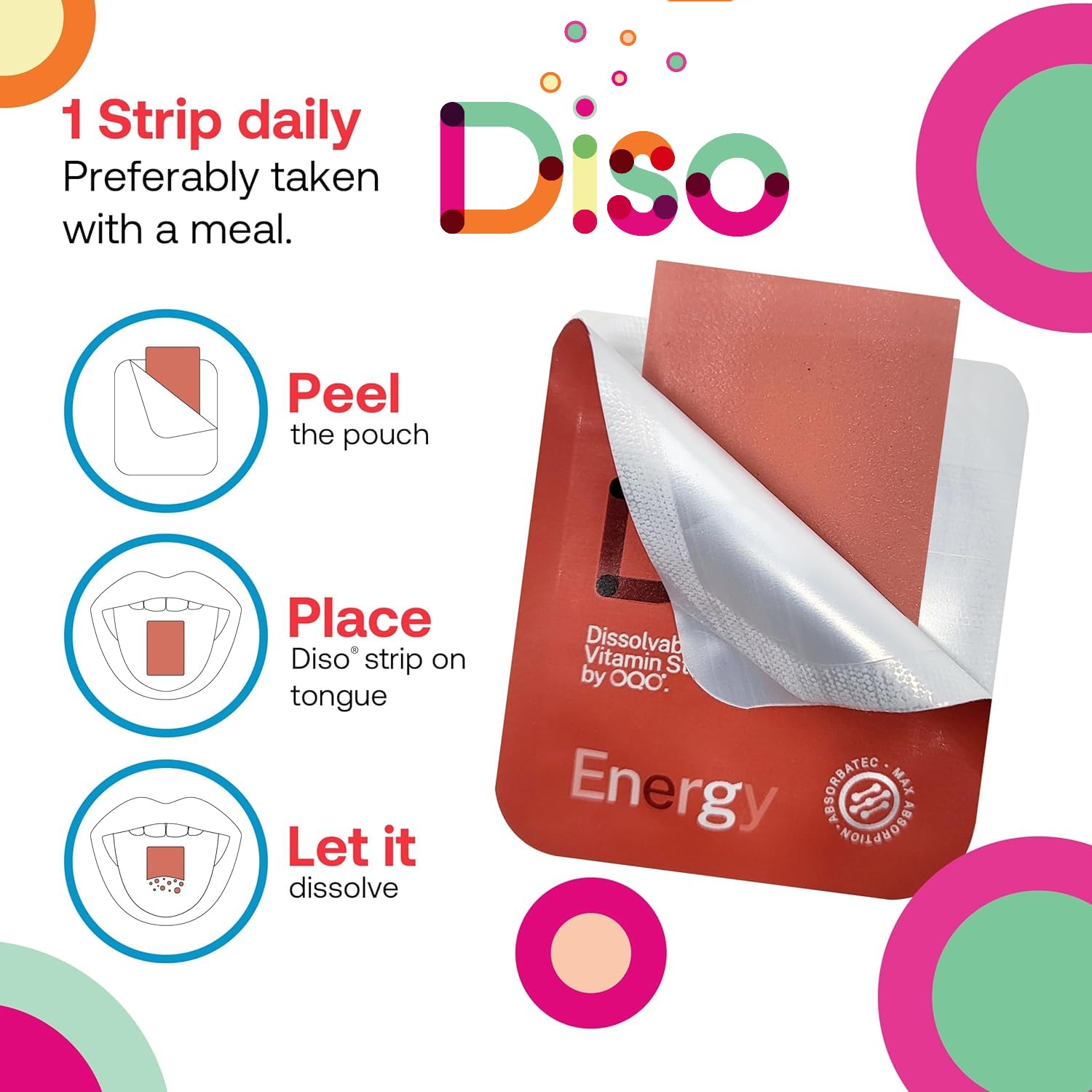 DISO Energy: cafeína y vitaminas con alta absorción para mantenerte activo.