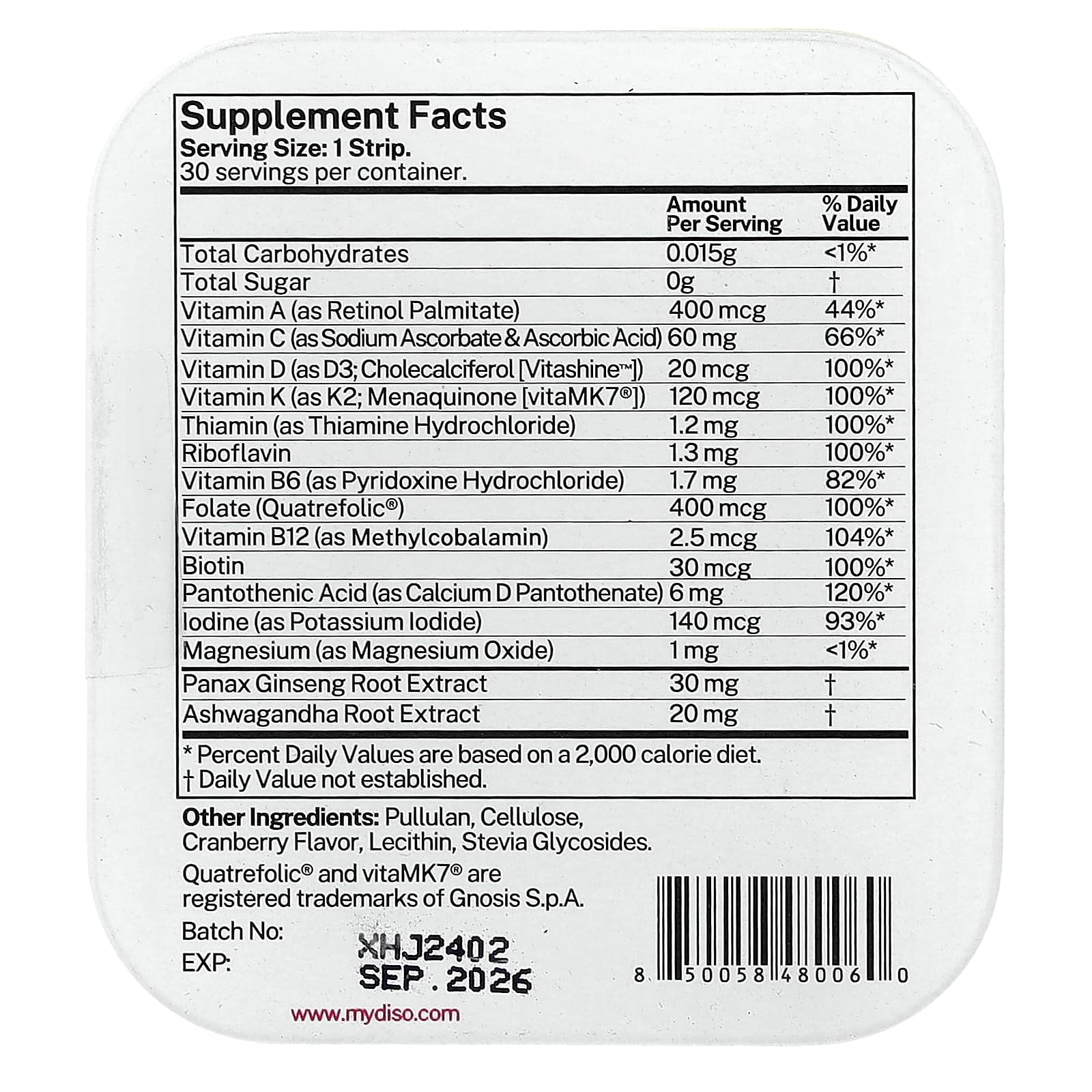 Empaque individual de DISO M-VIT para llevar de viaje sin esfuerzo.