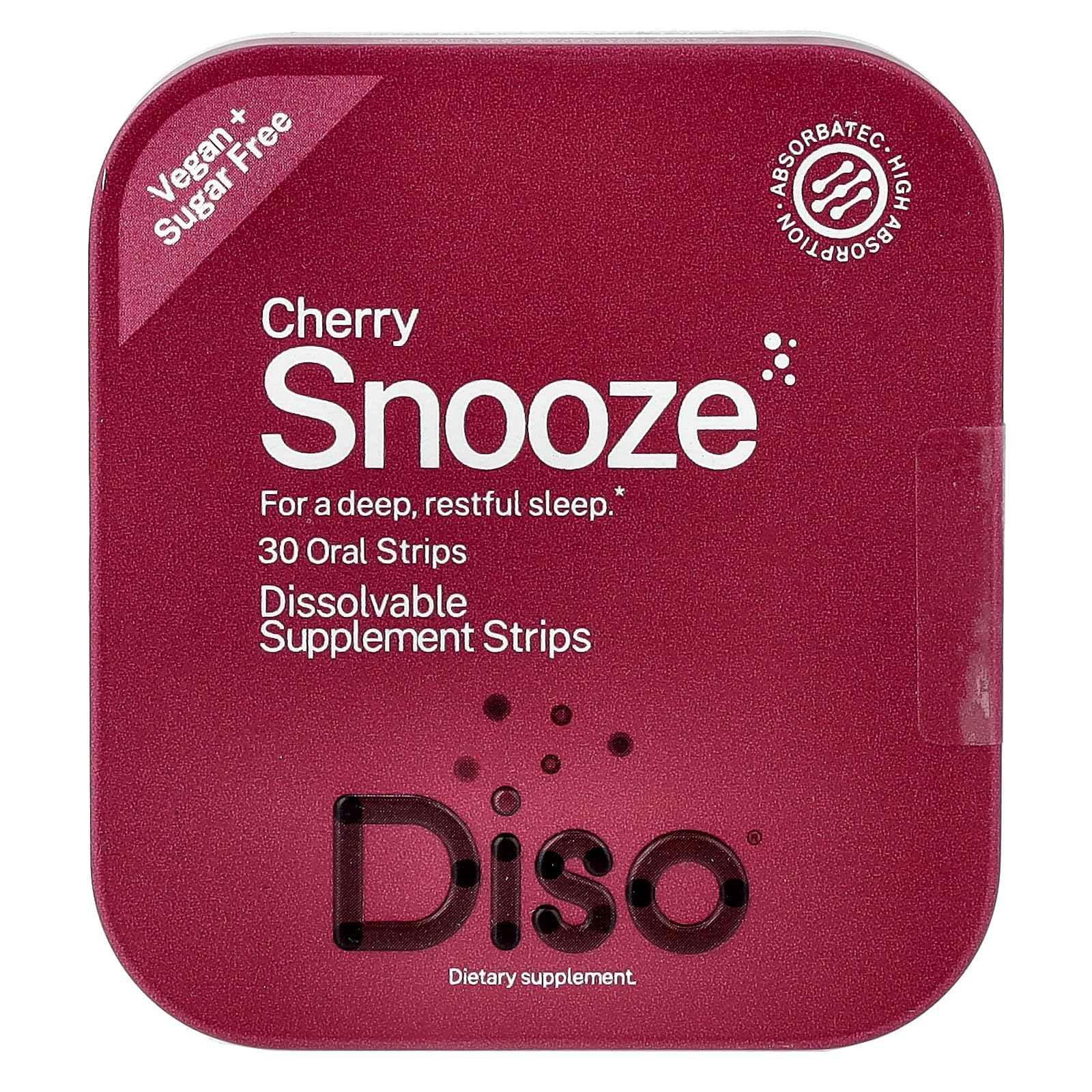 DISO Snooze, envase frontal: alternativa rápida a tabletas.