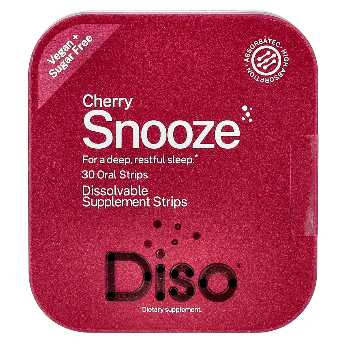 DISO Snooze, envase frontal: alternativa rápida a tabletas.