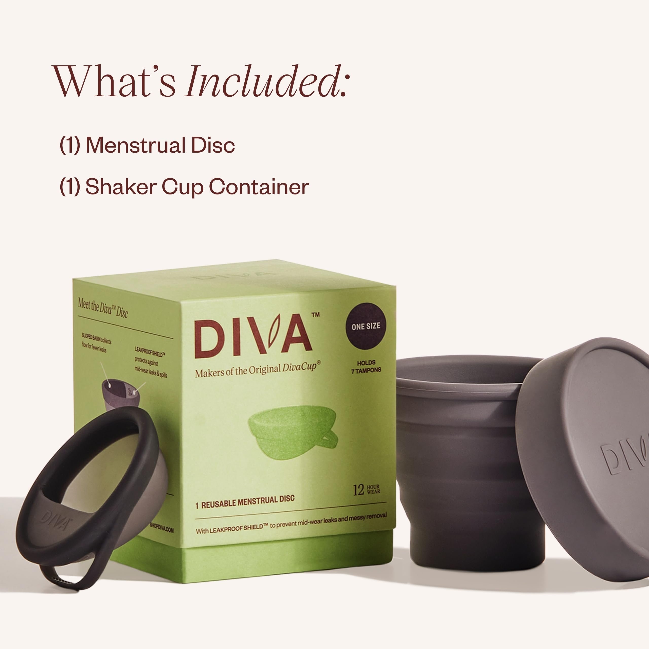 DIVA Disc y Shaker, diseño reutilizable para cuidado sostenible.