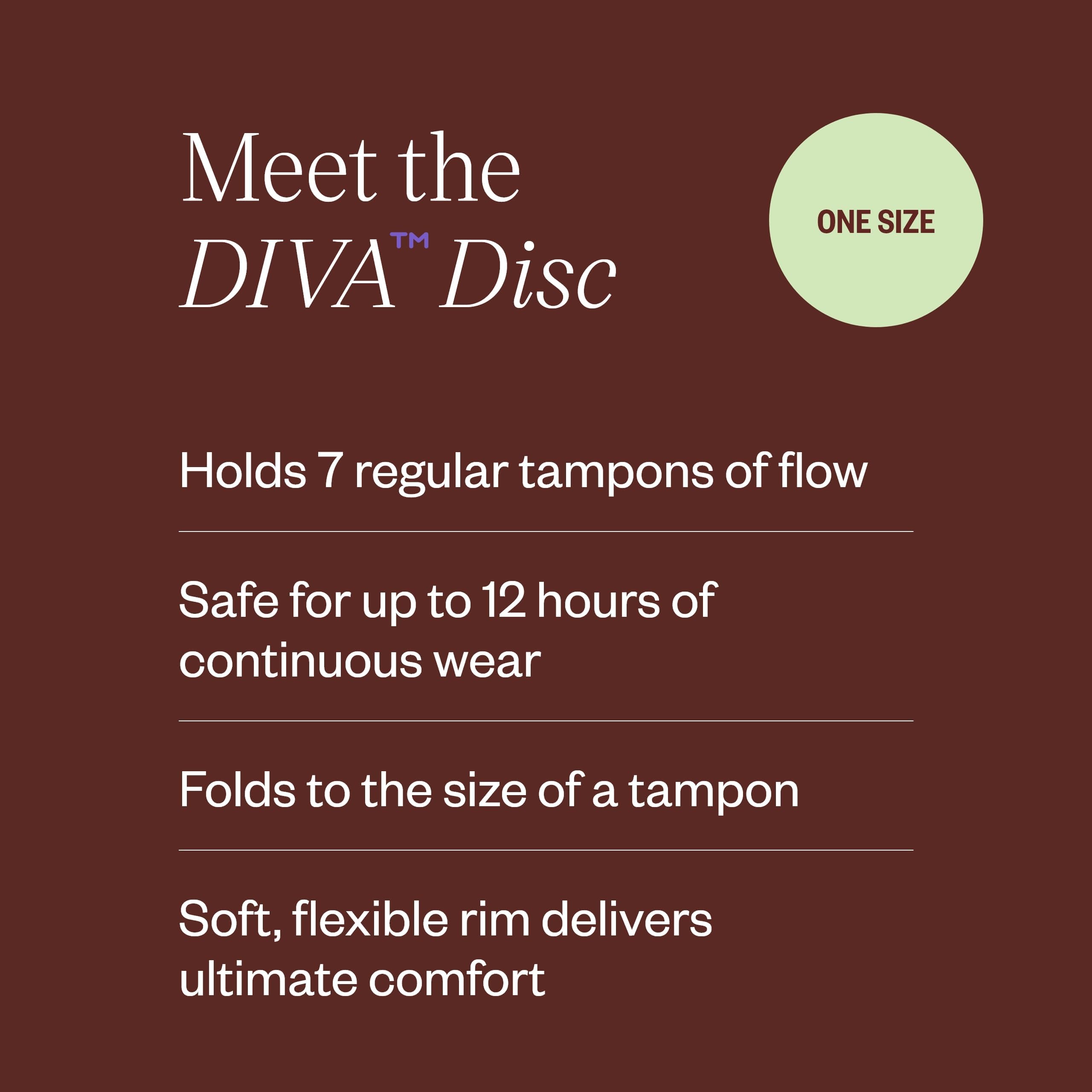 DIVA Disc de silicona médica, suave para la piel durante el ciclo.