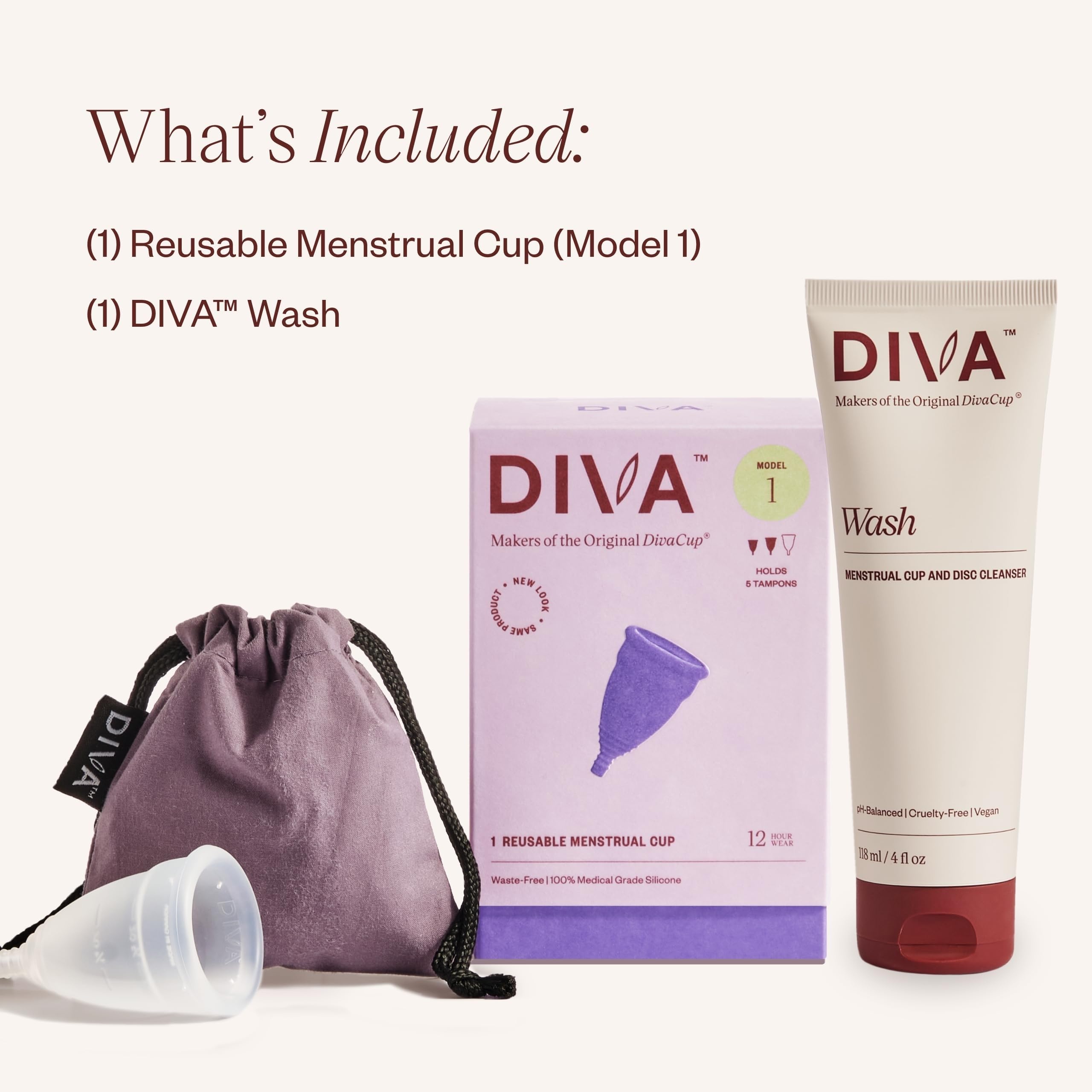 DivaCup Modelo 1 con capacidad para cinco compresas.