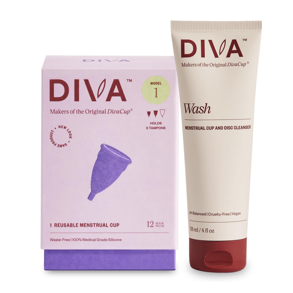 DivaCup Modelo 1 en silicona médica para flujo medio a alto.
