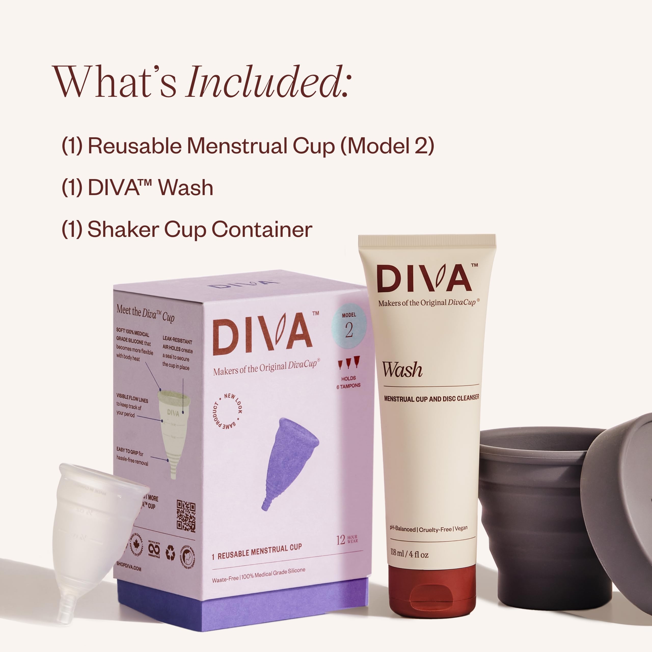 DIVA Cup Modelo 2 con capacidad equivalente a 5 tampones para días activos.