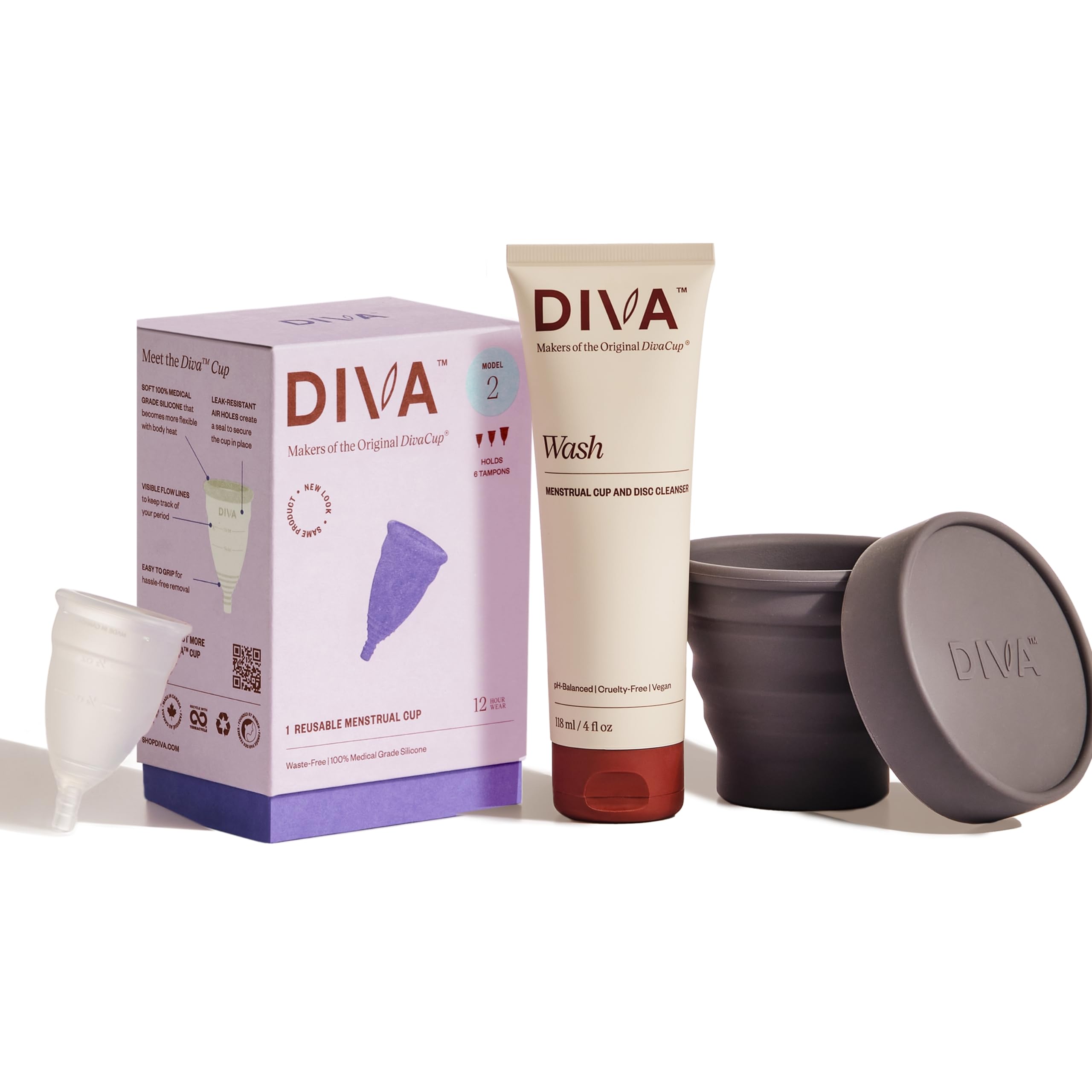 DIVA Cup Modelo 2 en uso para canal vaginal amplio, comodidad duradera.