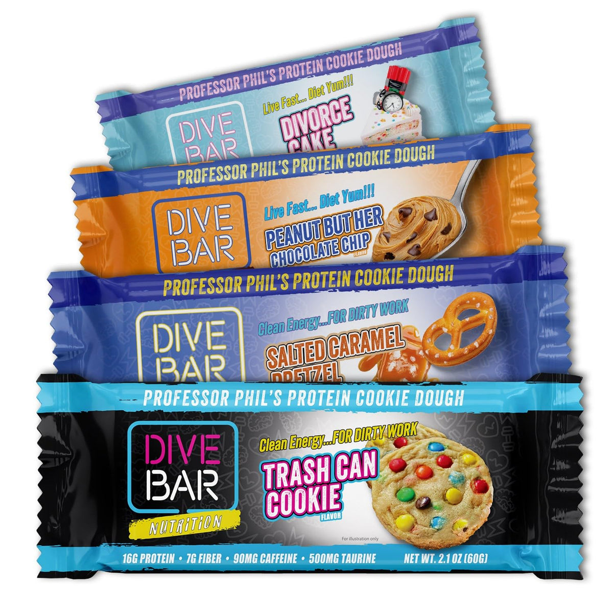 Dive Bar Nutrition barra con cafeína, empaque exterior práctico para empezar el día