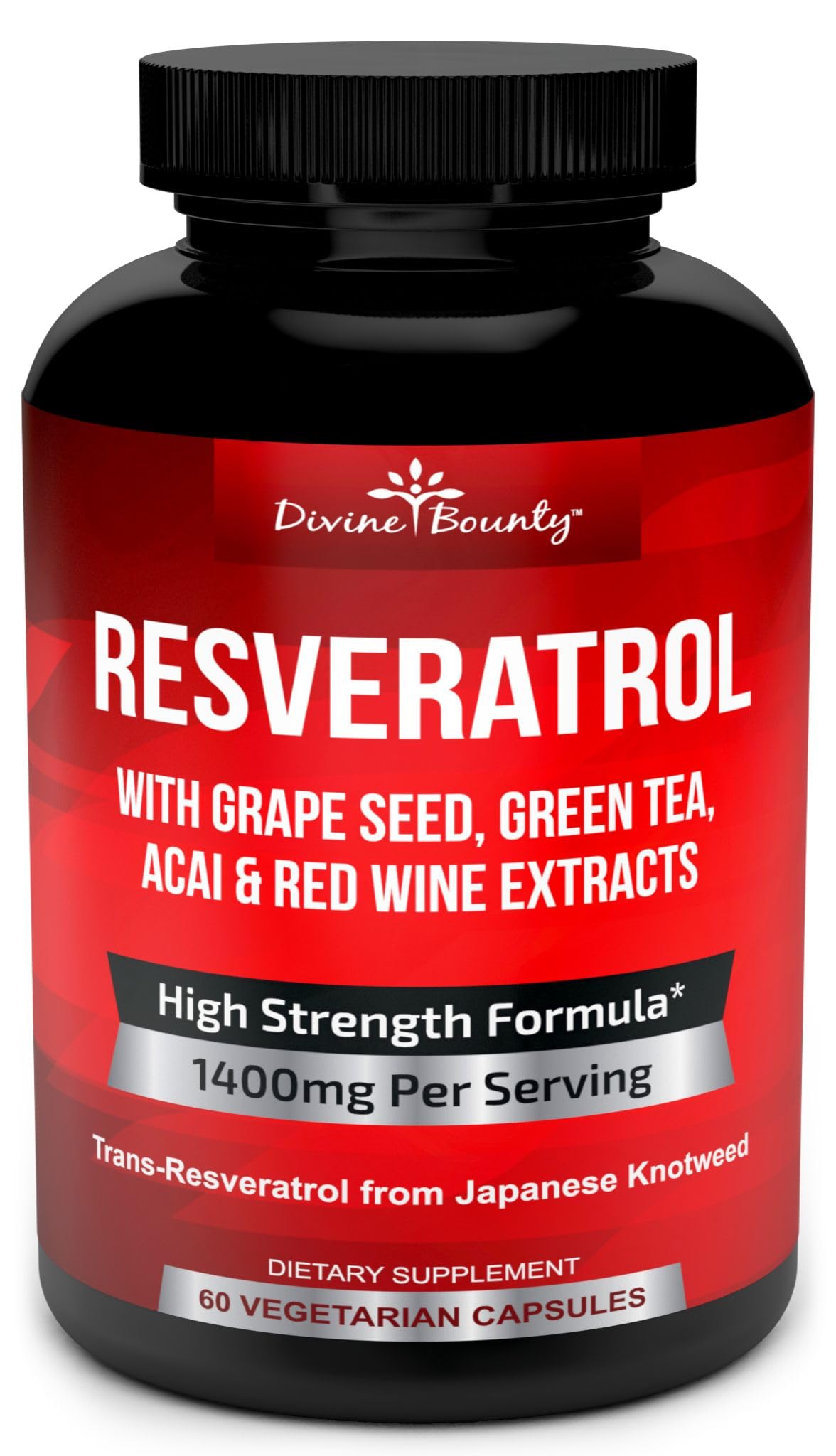 Divine Bounty Resveratrol en botella de 1400mg para uso diario