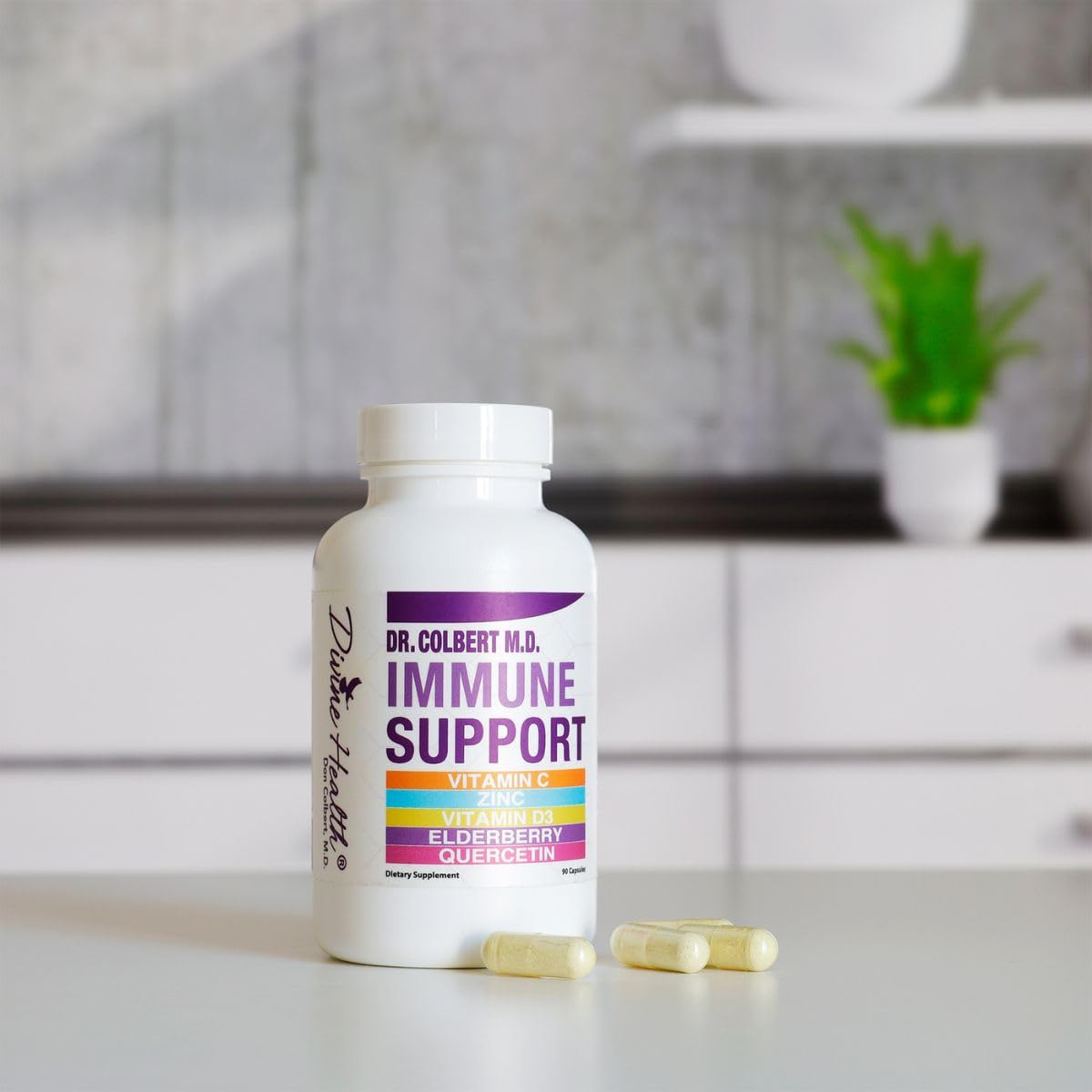 Divine Health Dr. Colbert MD Inmunidad: cápsulas brillantes para fortalecer defensas.