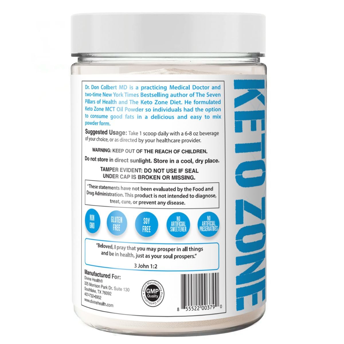 Divine Health MCT polvo uso diario, cero carbohidratos netos.