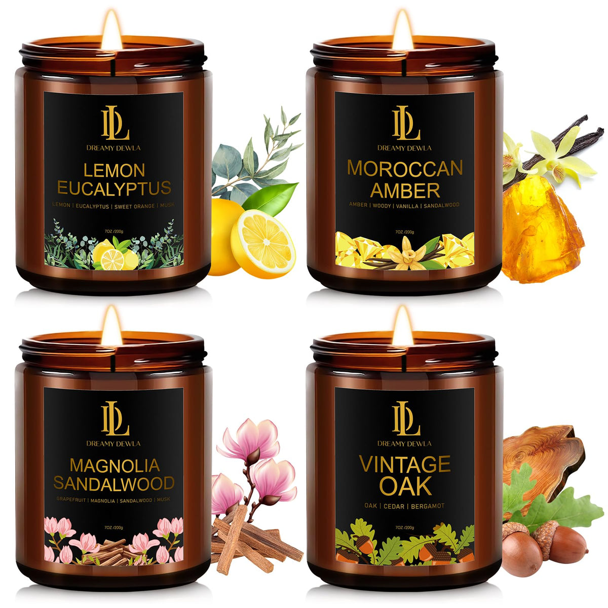 DL DREAMY DEWLA: conjunto de 4 velas de soja para ambientar hogares.