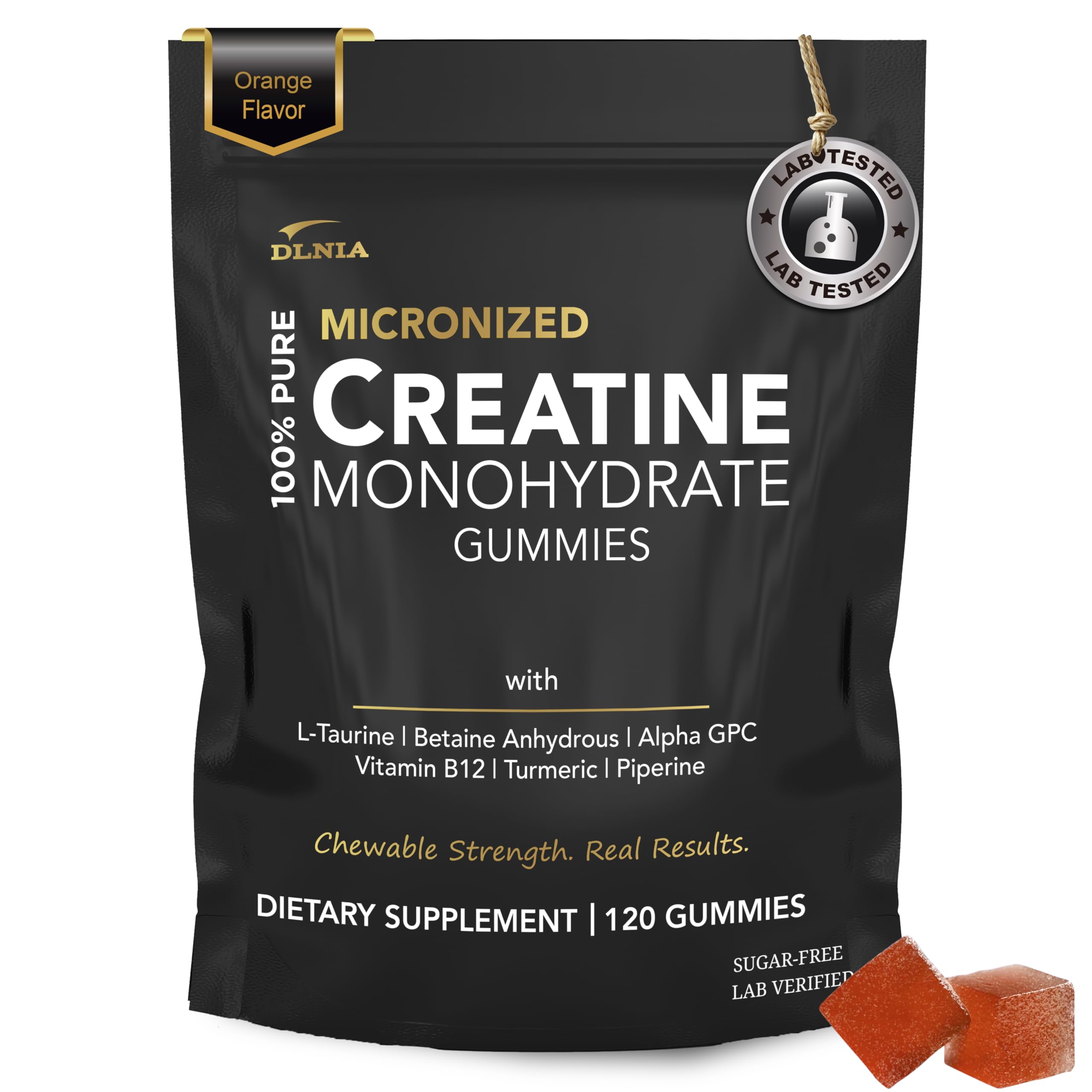 Gomitas de creatina DLNIA sabor arándano en envase de 120 para energía sostenida.