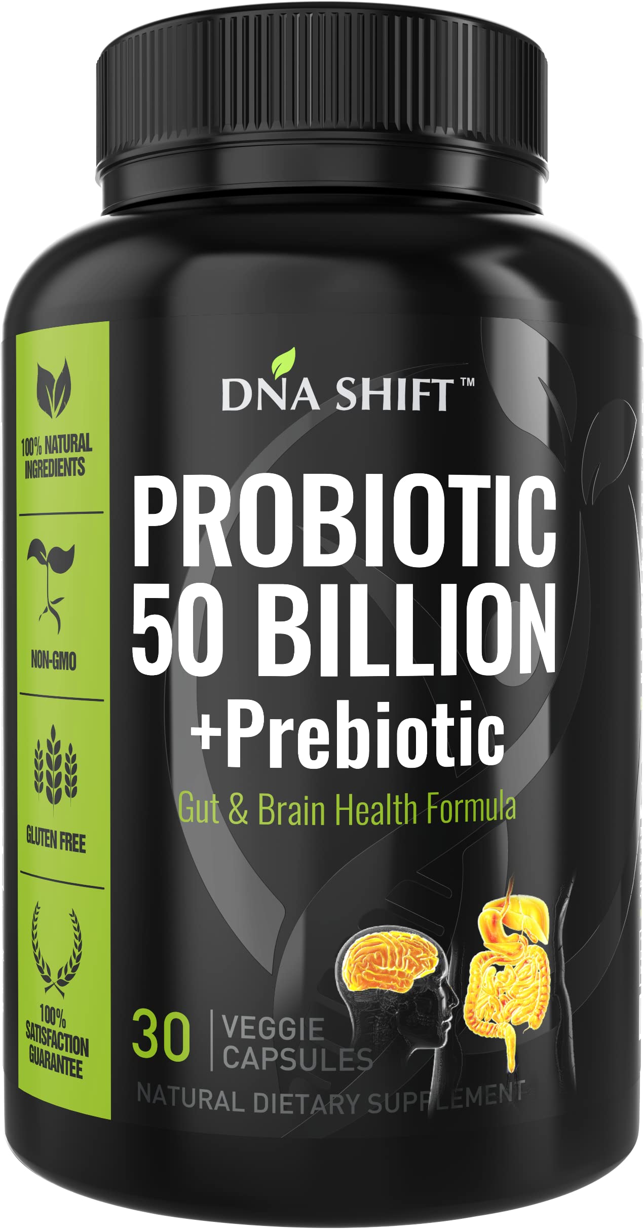 DNA SHIFT Probiotics botella-30caps para soporte digestivo diario.