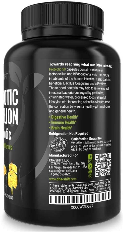 DNA SHIFT Probiotics capsulas, fácil ingesta para equilibrio intestinal.