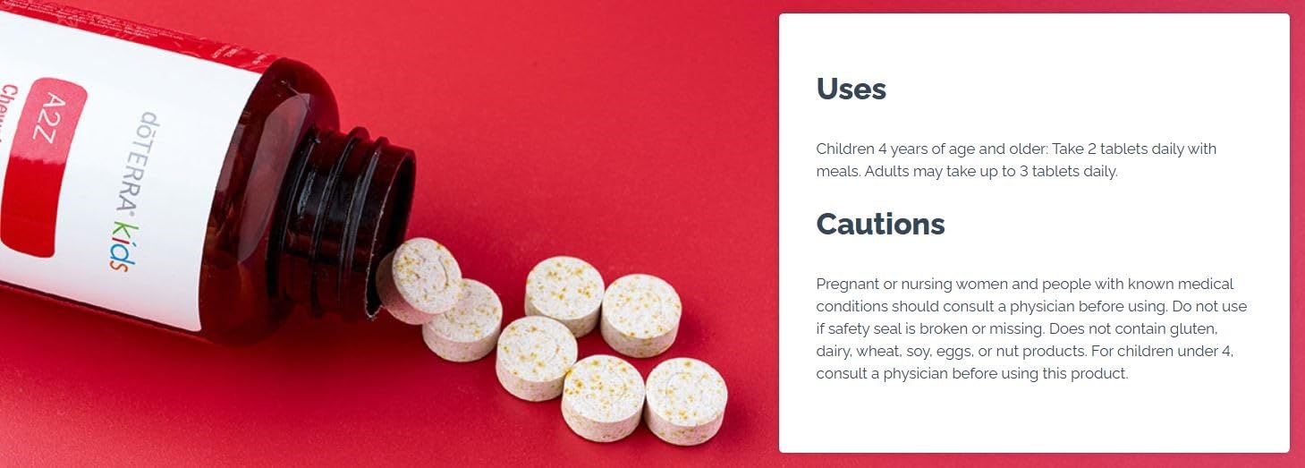 doTERRA a2z tabletas masticables, uso diario práctico para todas las edades