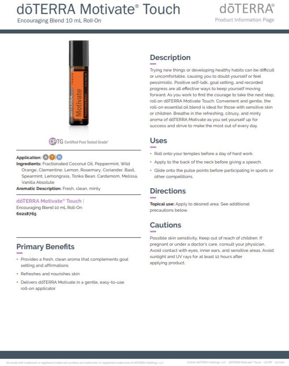 doTERRA Motivate Touch, ingredientes clave para un aroma estimulante.