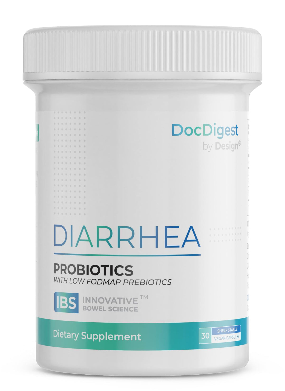 DocDigest IBS Probiotico en botella para apoyo digestivo diario.